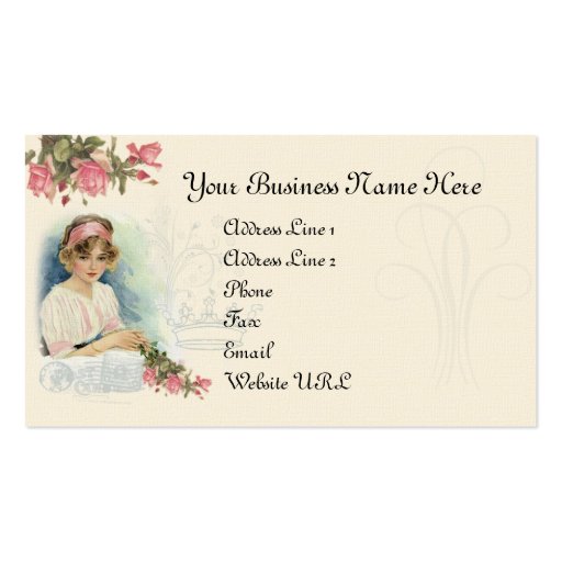 Vintage Diva & Roses Business Card (front side)