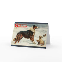 Vintage dog and sheep christmas holiday card