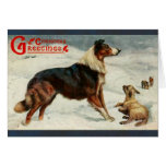 Vintage dog and sheep christmas holiday card