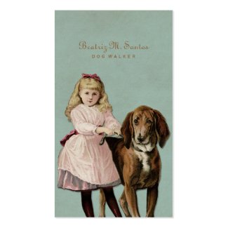 Vintage Dog Walking Cute Girl Cool Animal Simple Business Card Template