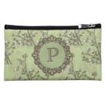 Vintage Dogwood on Green Cosmetics Bags