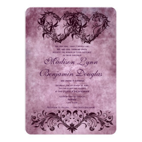 Vintage Double Hearts Purple Wedding Invitations 5
