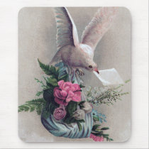 Vintage Dove Delivering Flowers mousepads