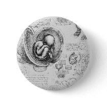 Vintage drawing of a fetus in the uterus 1 buttons