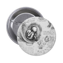 Vintage drawing of a fetus in the uterus 1 buttons