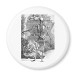 Vintage drawing of a rear facing skeleton magnets