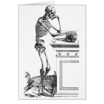 Vintage drawing of a standing skeleton card