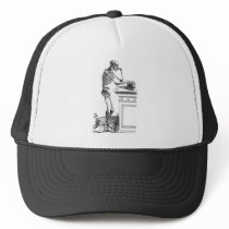Vintage drawing of a standing skeleton mesh hat