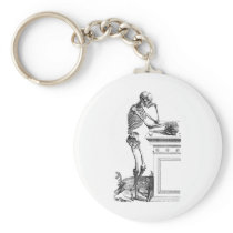 Vintage drawing of a standing skeleton key chains