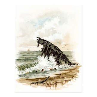 Vintage Drawing: Shipwreck on the Beach Postcard