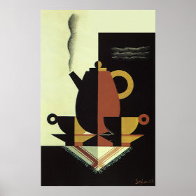 Vintage Drinks Beverages Coffee Pot with Cups Posters