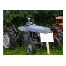 Vintage Dusky Blue Tractor Post Card