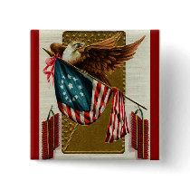 Vintage Eagle and Flag Square Button