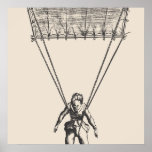 Vintage Early Parachute Engraving Art Poster
