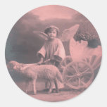 Vintage *Easter Angel and Lamb* Round Stickers
