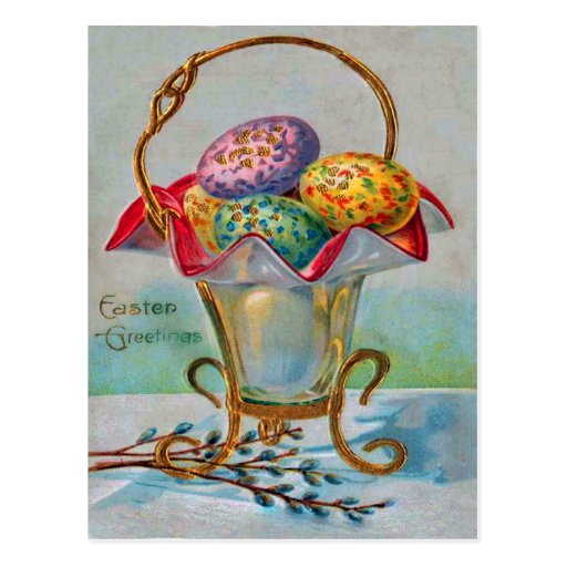 Vintage Easter Basket Colored Egg Postcard Zazzle