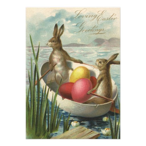 Vintage Easter Bunnies and Easter Eggs in a Boat Personalized Invitations