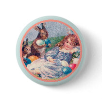 Vintage Easter Bunnies and Sleeping Girl Button