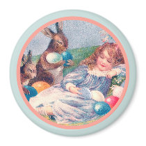 Vintage Easter Bunnies and Sleeping Girl Magnet