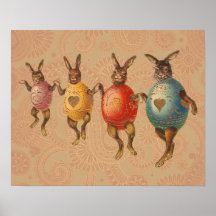 Vintage Easter Bunnies Dancing with Egg Costumes Print