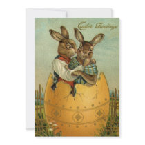 Vintage Easter Bunnies in a Giant Easter Egg Personalized Invitations