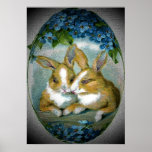 Vintage Easter Bunnies Textured Poster posters
