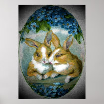 Vintage Easter Bunnies Textured Poster