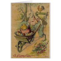 Vintage Easter Bunny And Egg Cart Easter Card