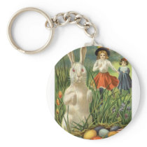 Vintage Easter Bunny and Eggs; Happy Eastertide Key Chains