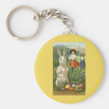 Vintage Easter Bunny and Eggs; Happy Eastertide Key Chains