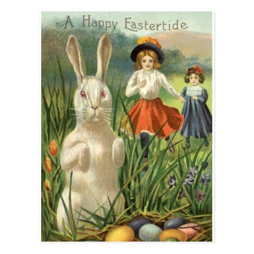 Vintage Easter Bunny and Eggs; Happy Eastertide Postcards