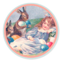 Vintage Easter Bunny and Girl Stickers