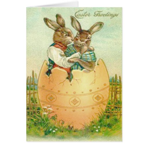 Vintage Easter Bunny Couple In Easter Egg Easter C Card Zazzle