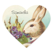 Vintage Easter Bunny Heart Stickers