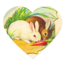 Vintage Easter Bunny Heart Stickers