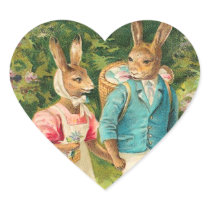 Vintage Easter Bunny Heart Stickers