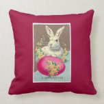 Vintage Easter Bunny Illustration Throw Pillow