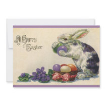 Vintage Easter Bunny w Easter Eggs; Happy Easter! Personalized Announcements