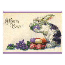 Vintage Easter Bunny w Easter Eggs; Happy Easter! Personalized Announcements