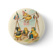Vintage Easter Card With Circus Chicks Button