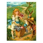 Vintage Easter Card With Girl And Bunnies postcards