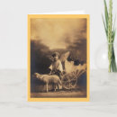 Vintage Easter Cherub Card - Vintage greeting card with a photo of a cherub with a lamb and Easter egg in a cart.