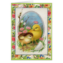 Vintage Easter Chicks Victorian Floral Card