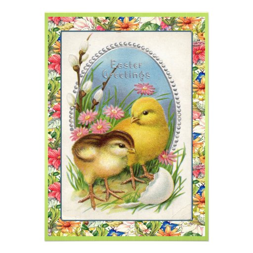 Vintage Easter Chicks Victorian Floral Invitations