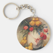 Vintage Easter Chicks with Red Tulips in an Egg Key Chains
