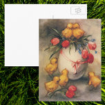 Vintage Easter Chicks with Red Tulips in an Egg Post Card