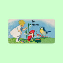 Vintage Easter Elves Eggs Gift Tag labels