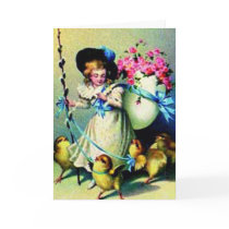 Vintage Easter Girl and Baby Chicks Card