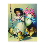 Vintage Easter Girl and Baby Chicks postcard