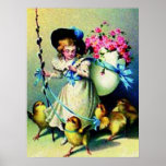 Vintage Easter Girl and Baby Chicks Poster posters